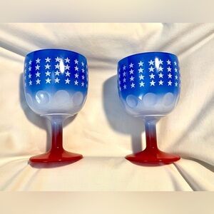 *VINTAGE* BARTLETT & COLLINS Goblet - Red, White & Blue w/Stars -16oz -Americana